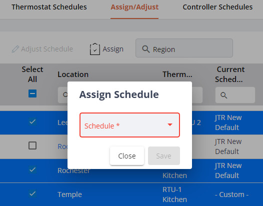assign schedule to zones and locations